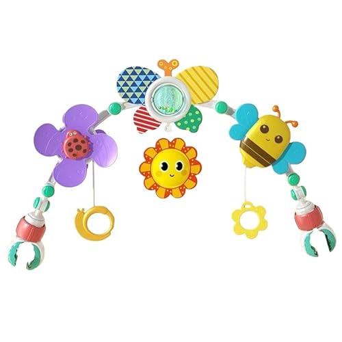 ベビーカーアーチおもちゃ ベッドメリー 角度調整可能&折りたたみ収納 コンパクト 多機能 取り付け簡単 クリップ式 引っ張り紐 赤ちゃん メリー 感覚おもちゃ 新生児知育玩具 知育寝具 出産祝い 0-1歳(イチャットガーデン)