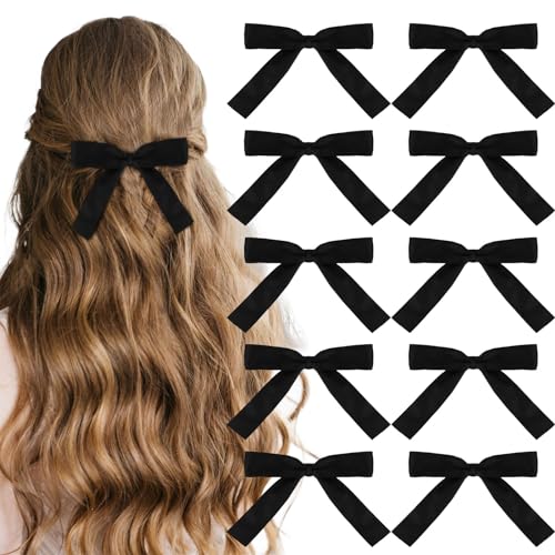 Ondder 10 Pinzas para el cabello negras de satén para mujeres pequeñas, clips adorables para el cabello, accesorios de lazo para mujeres y niñas miniatura 1