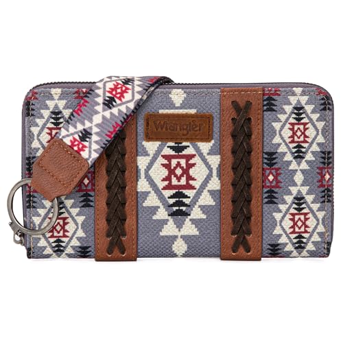 Wrangler Carteira feminina com alça de pulso asteca ocidental com suporte para cartão de crédito, Lavanda, Moderna