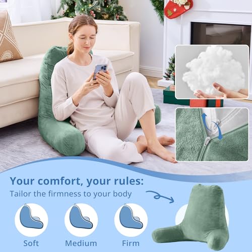 Image of Sasttie Reading Pillow for Bed, Back Pillow for Sitting Up, Sage | 25 inch Backrest Support Cushion for Couch, Sofa, and Floor, Dorm Essentials, OEKO-TEX, Adjustable Down Alternative Fill