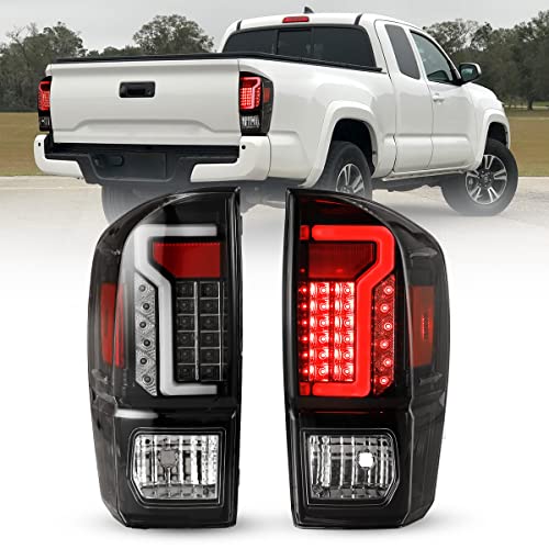 NIXON OFFROAD LED Tail Lights for 2016 2017 2018 2019 2020 2021 Toyota Tacoma, DRL Taillight 3D Brightness Functional Tail Lights, A Pair of Tail Lights Left + Right Glossy Black / Clear Lens