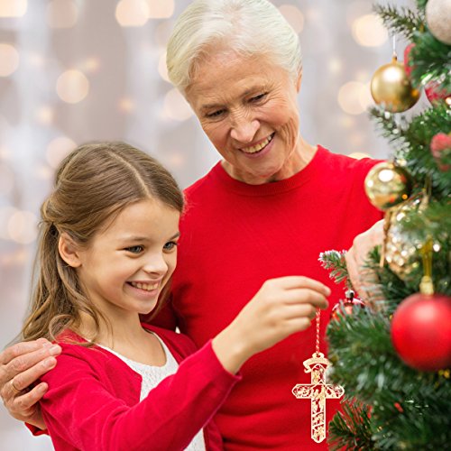 image for Jolette Designs Nativity Cross Christmas Ornament Gift, Real Wooden De