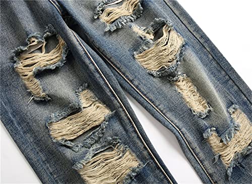 Maiyifu-GJ Men's Ripped Distressed Destroyed Jeans Straight Leg Slim Fit Stretch Denim Pants Washed Hip Hop Jean with Holes4