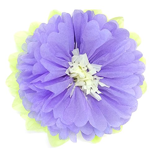 Life Glow Paper Pom Poms Tissue Paper Flowers Wedding Birthday Party Decoration Celebration Supplies 12'' 14'' Set of 10 Lotus Style in Purple and Light Green