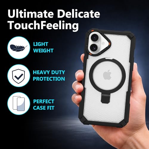 Image of AIBEX Transparent Back Cover Compatible for iPhone 16| Mag-Saf Magnetic Ring Kickstand | Shockproof Dual Layer Military Grade Drop Protection Armor Case| Wireless Charging Support - Black
