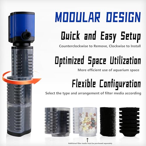 Image of coospider-repta Aquarium Filter for 100-300 Gallons Tank, Powerful 660GPH Internal Fish Tank Filter, Pump Submersible Filter with Sponge for Large Fish Tanks, Turtle Tanks