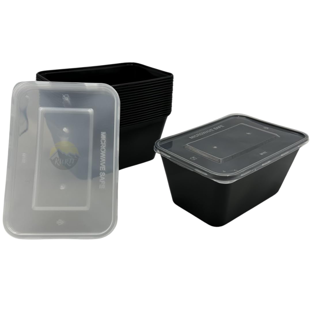 KURTT - plateaux micro-ondes avec couvercle - récipients de préparation de repas - 1000ml - noir - 100 pièces - fourchettes réutilisables 19cm - 100 pièces - sans bpa - reusable - passe au