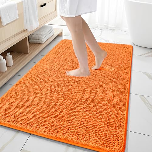 Image of OLANLY Large Bathroom Rugs 59x35, Extra Soft Absorbent Chenille Bath Rugs, Rubber Backing Quick Dry, Machine Washable Bath Mats for Bathroom Floor, Tub and Shower, Home Decor Accessories, Orange