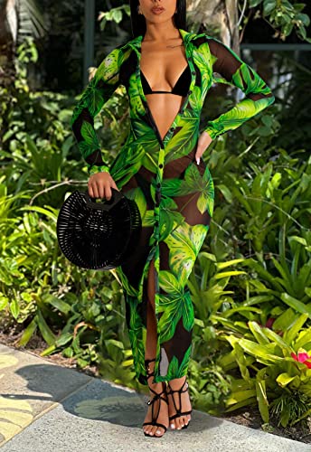 Image of Women's Sheer Mesh Long Sleeve Bodycon Midi Dress Club Night Out Dresses Beach Cover Up Dress