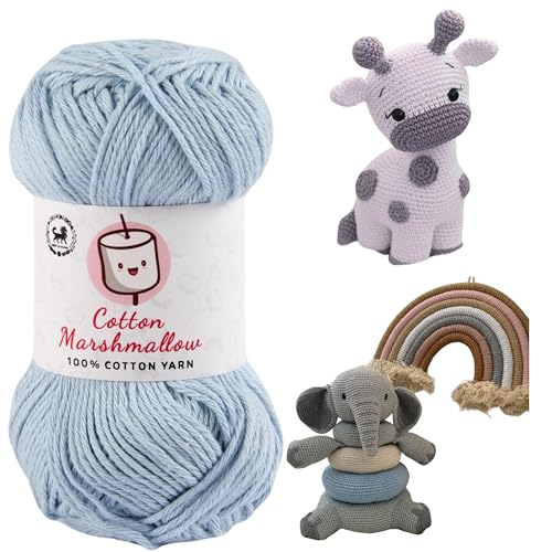 Image of NESTNHAVEN Cotton Marshmallow 100% Cotton Yarn - (50 g, 130 m) - Luxury Yarn for Crochet, Amigurumi, Embroidery, Toys, Garments, Flowers and Hobby Projects (Ice Blue)