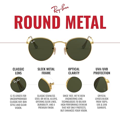 Ray-Ban ORB3447 001 Round Sunglasses,Gold Frame/Crystal Green Lens,47 mm by Ray-Ban - Image 7