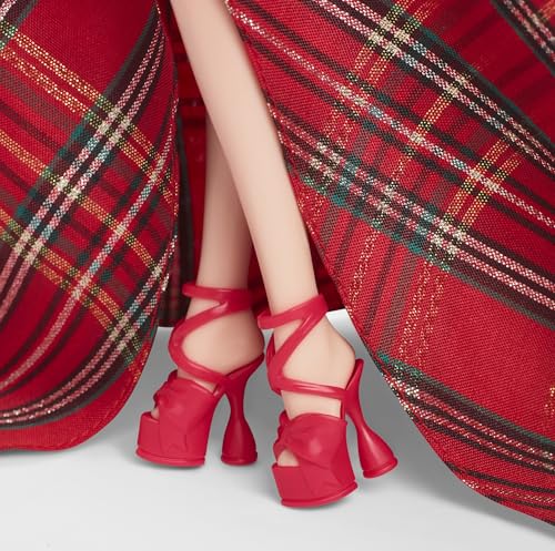 Barbie Signature, 2024 Holiday Blonde Fashion Doll Portant Une Robe avec Une Jupe à Carreaux, Cadeau de Collection saisonnier dans Un Emballage présentable, HRM65 – Image 5