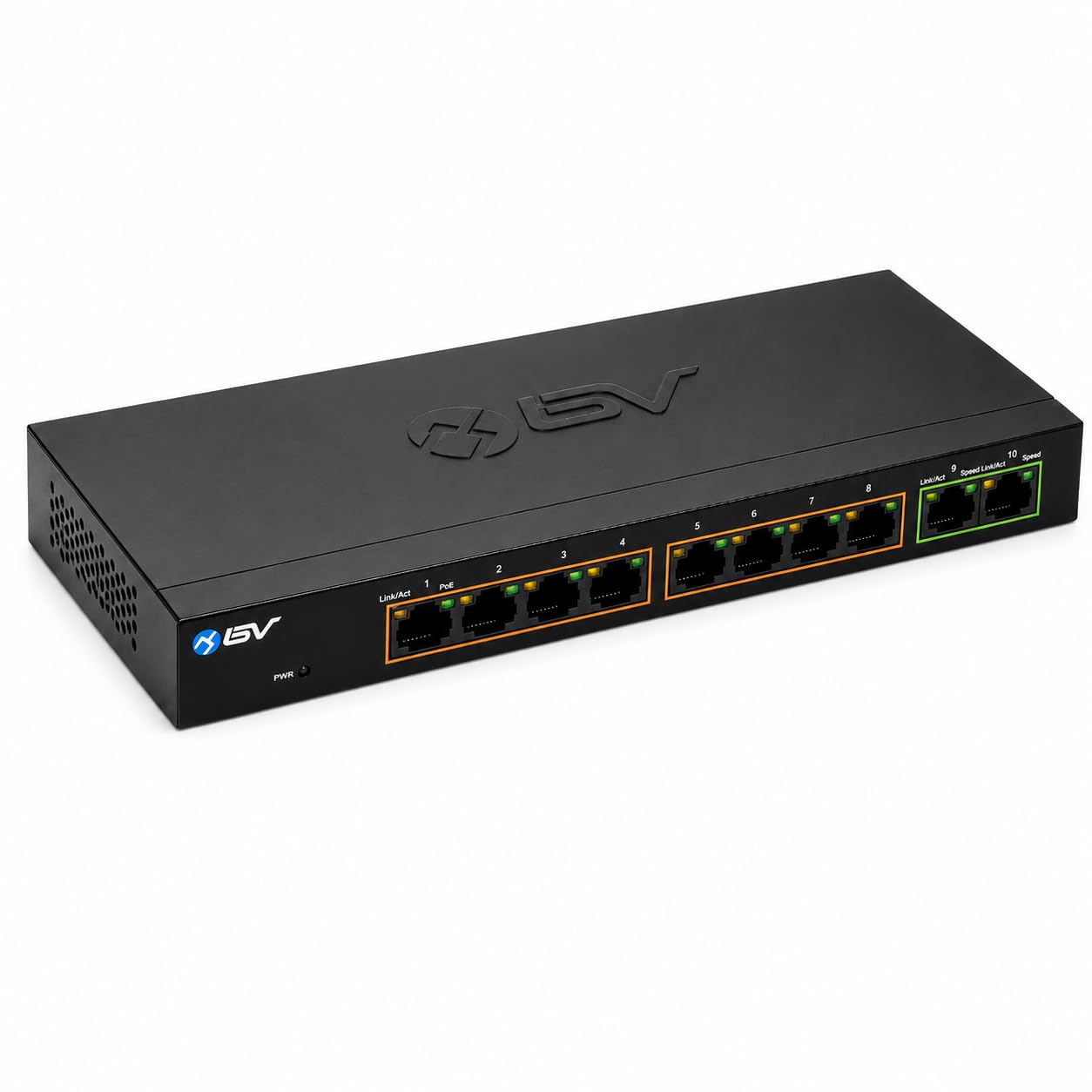 BV -Tech Commutateur Gigabit PoE+ 10 Ports (8 Ports PoE+ Gigabit avec 2 Gigabit Uplink) - 96 W - 802.3af/at, fabriqué à Taiwan, Conforme à la NDAA