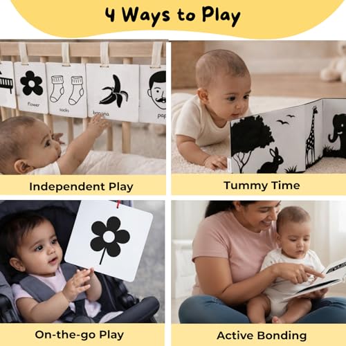 Image of Nubokind Flash Cards for New Born Baby (2-in-1 Combo) | High Contrast Flash Cards for 0-3 Months | Tummy Time Banner Toys for Newborns 0-6 Months & Older
