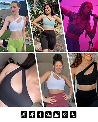 Glamline One Shoulder Sports Bra For Women Removable Padded Yoga Bra Wirefree Sexy Cute Workout Gym Tank Top #TOP3