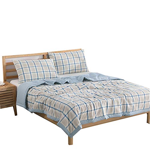 NTCOCO 3 Piece Comforter Set Thin Quilt Summer Lightweight Comforter,100% Washed Cotton,Machine Washable,Soft Comfy