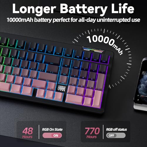 Image of LINGBAO K98 - 96% Wireless Mechanical Keyboard, Tri-Mode BT5.0 /2.4GHz /USB-C, Creamy Keyboard with Number Pad, Gasket Hot Swappable Linear Switches RGB Backlit Gaming Keyboards for Win /Mac /PC, (Pink)