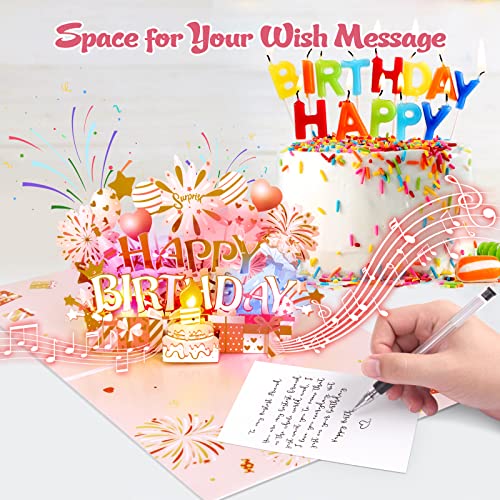 Image of INPHER Birthday Cards for Women Pop Up Happy Birthday Card Blowable LED Candle Light and Music Birthday Gifts for Women Mom Wife Grandma Rose Gold