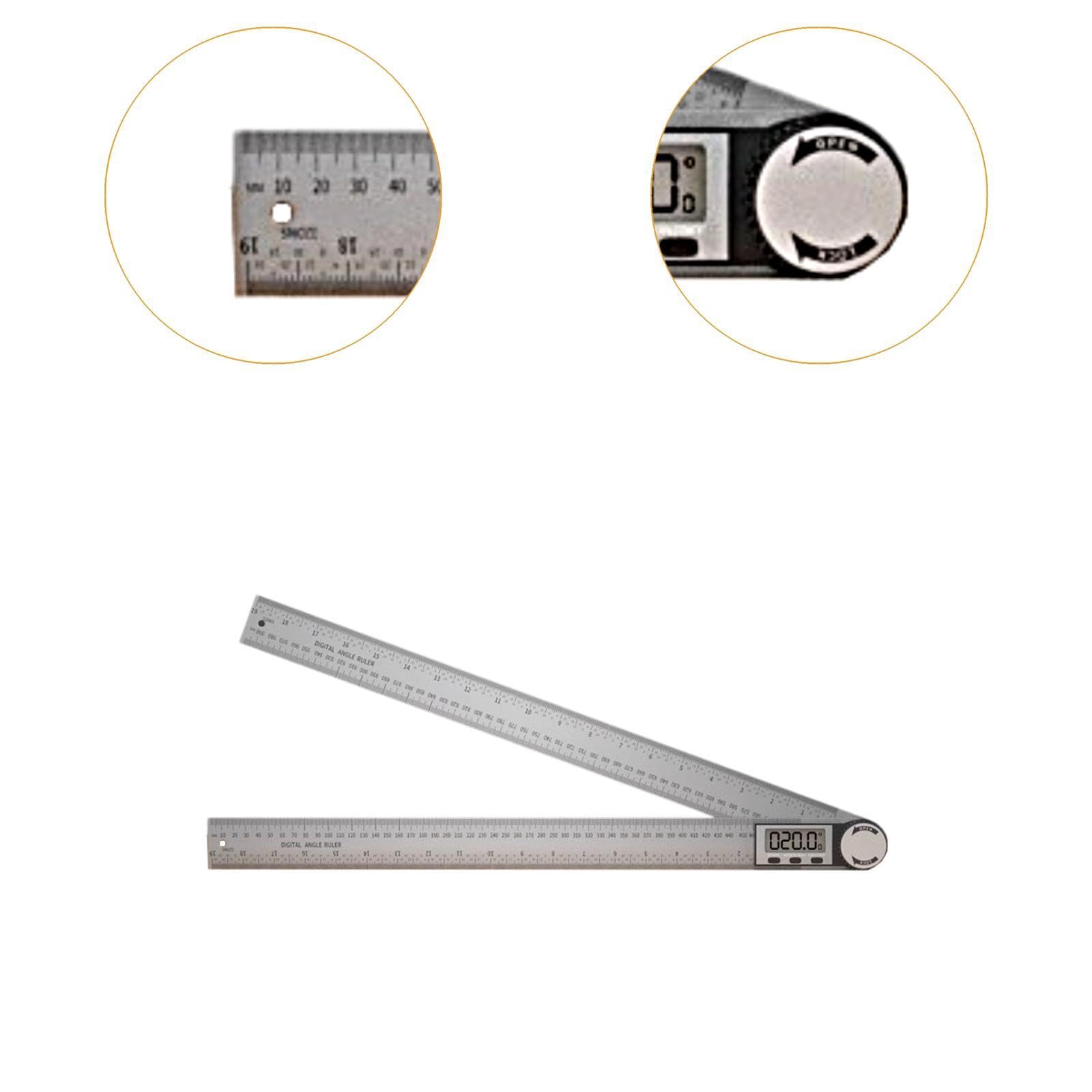 Ángulo Digital con Pantalla Digital, Regla de Acero Inoxidable, Instrumento de Medición Preciso, Medidor de 360 ​​grados, Función de Bloqueo, Escala de 500 mm
