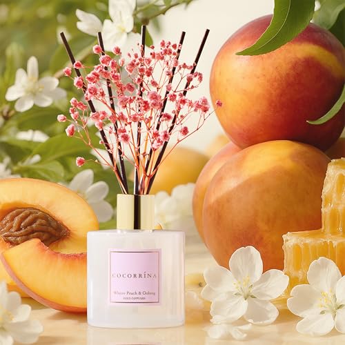 Image of Cocorrina Reed Diffuser Sets - 6.7 oz. White Peach& Oolong Scented Diffuser with 8 Sticks Home Fragrance Reed Diffuser for Bathroom Shelf Decor