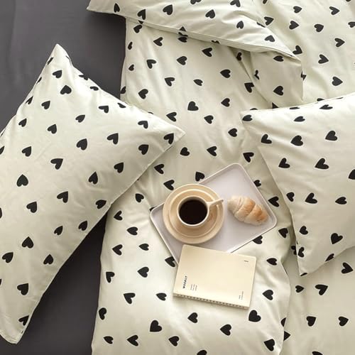 Image of Nayoroom Black and White Heart Duvet Cover Full Size Black Hearts Printed on White Bedding Set 3 Pcs Cute Kawaii Soft Breathable Microfiber Comforter Cover Valentine Gifts for Kids Girls