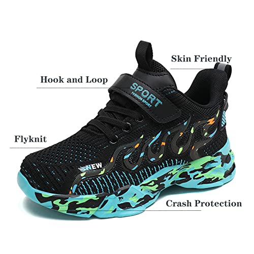 Boys Sneakers Fashion Non Slip Boys Running Shoes Tennis Athletic Gym Sports Walking Sneakers for Boys Girls Black/Green Size 4 Big Kid3