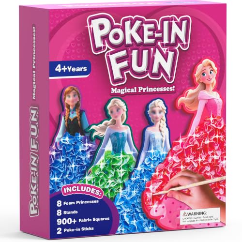 Poke Art Kit for Kids - Magical Princesses 8PCS Mess-Free Fabric Arts and Crafts Toys DIY Poke-in Fun Creative Activity Kits Party Birthday Gifts for Girls Boys Ages 4 5 6 7 8 9 10 Years Old
