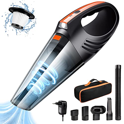 LaLuna Aspiradora de Mano, 11000Pa Aspirador Mano Potente, Aspiradora de Mano sin Cable en Seco y Húmedo, Carga Rápida Adecuada para Coche, Oficina y Casa. (Naranja)