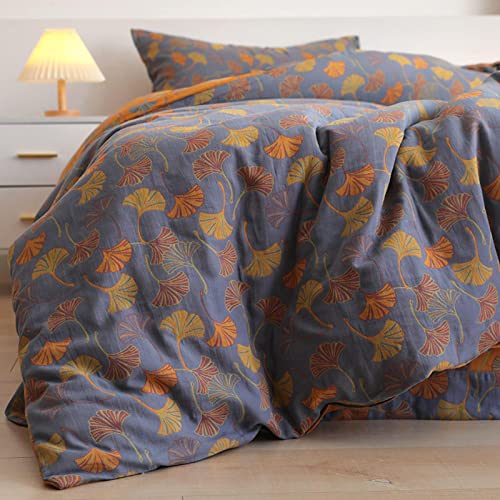 Colcha Ginkgo - Edredón reversible de algodón con patrón de hojas, manta de sofá ligera y súper suave para una comodidad transpirable
