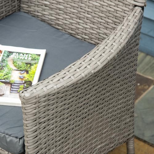 Outsunny 4 Pieces Outdoor PE Rattan Dining Chairs Set with Cushion, Garden Armchair with Armrests, High Backrest, Metal Frame Patio Wicker Furniture, Grey 8 Outsunny 4 Pieces Outdoor PE Rattan Dining Chairs Set with Cushion, Garden Armchair with Armrests, High Backrest, Metal Frame Patio Wicker Furniture, Grey - Image 8