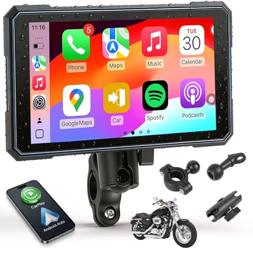 Image of SIXTOP 5 Inch Motorcycle CarPlay GPS Navigation System with Wireless Apple CarPlay Android Auto Waterproof Touch Screen Portable Car Play Moto, Support Bluetooth, Siri /Google Assistant Voice Control
