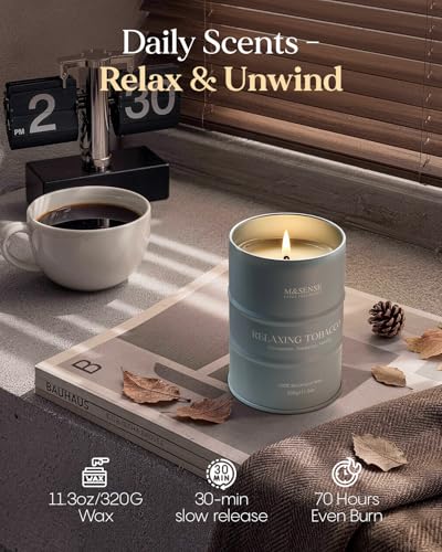 Image of M&SENSE Tobacco Vanilla Scented Candles Natural Non Toxic, Aromatherapy Candle for Stress Relief Meditation Relaxing, Housewarming Gifts for Women Men, 11.3oz 70 Hour Long Burning