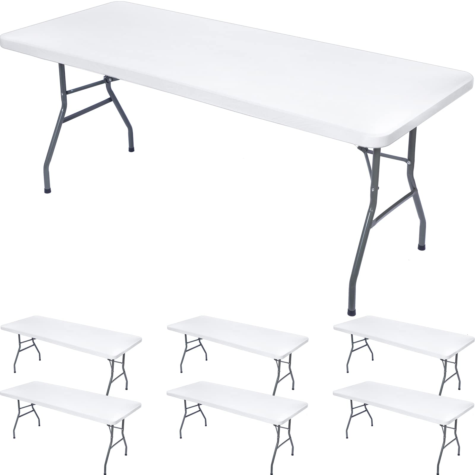Tegeme6 Pcs Stretch Fabric Table Top Cap Cover Fitted Covers for Feet Washable Elastic Rectangle Cloth Home Party Banquet Picnic Wedding Exhibition Show, 30 x 72 Inches (White)