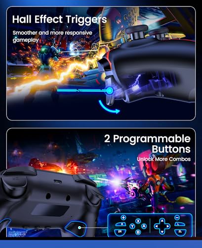 Image of Switch 2 Controller for Nintendo Switch 2 /Switch /OLED /Lite, Wireless Switch Controllers with Charging Dock, RGB Switch 2 Pro Controller with Hall Effect, Macro, Turbo and Vibration, Pumpkin Glow