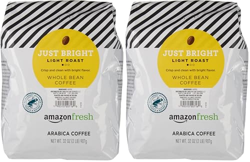 Image of Amazon Fresh, Just Bright Whole Bean Coffee Light Roast, 32 Oz (Pack of 2)