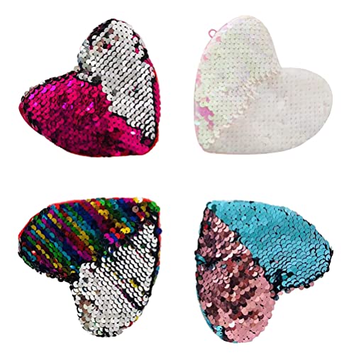 HORIWE Pailletten Geldbörse Herzförmige Kinder 3 Stücke Mini Crossbody Kleine Geldbörse Kindergeburtstag Geschenk Portemonnaie Aufbewahrungstasche Geeignet für Partys (Herzförmige-4 Stück) Cover