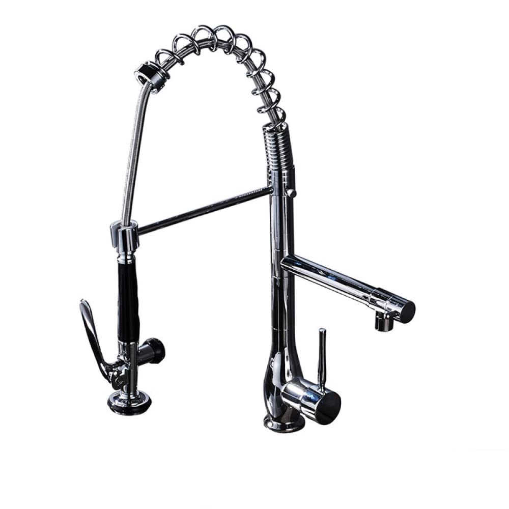 MXXQRHF Chrome Spring Kitchen Faucet Hot and Cold Mixer Deck Mounted Rotation Sink Tap,Chrome
