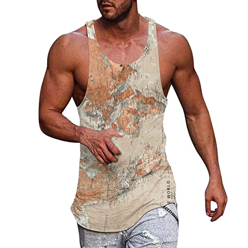 Camiseta de tirantes para hombre, para verano, surf o playa, talla grande, informal, transpirable, sin mangas, holgada, de impresión completa, camiseta de manga corta, camiseta para hombre, caqui, XL