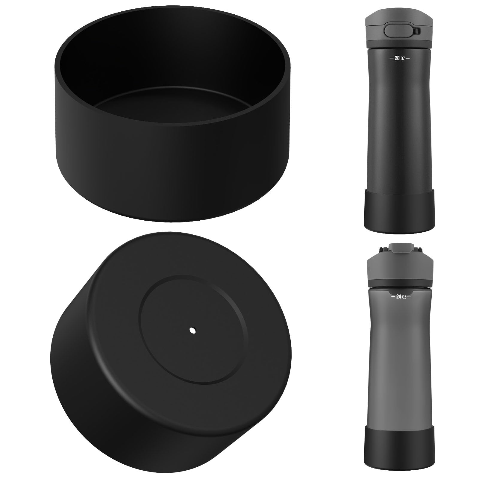 Linkidea 2 Pack Water Bottle Boot Compatible with Contigo Jackson Chill 2.0 20oz/24oz, Cortland 24oz, Silicone Anti-Slip Bottle Bottom Bumper Protector (Black)