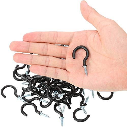 Hooks for Hanging - 100 Pack 1-1/4 Inch Black Cup Hooks with Vinyl Coated Steel, Heavy Duty Screw-in Hooks for Wall & Ceiling (Indoor/Outdoor) by SuperLi - Used condition - Image 9