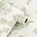 WESTICK Vintage Green Floral Wallpaper French Country Peel and Stick Green Floral Contact Paper for Bedroom Accent Wallpaper Removable Thick Neutral Cream Contact Paper for Walls Cabinets 17.5