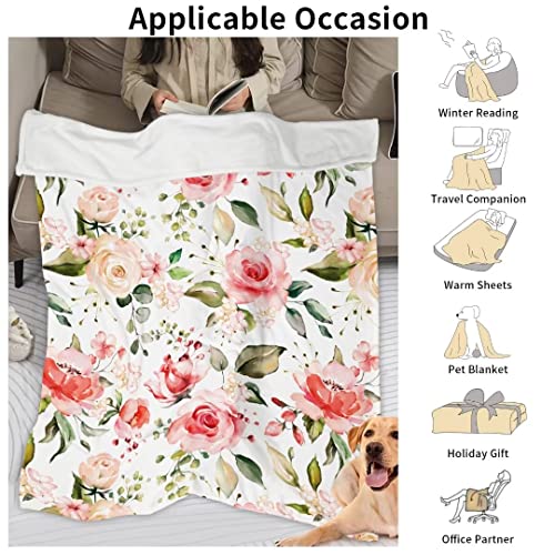 Teslite Floral Throw Blanket Pink Rose Flannel Fleece Blankets Soft Colorful Wild Flowers Plush for Women Girl Gifts Cozy Fuzzy Spring Summer Wildflower Sofa Chair Office - Image 2
