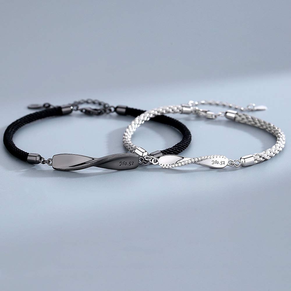 2 stuks damesarmbanden met gravure voor koppels, gegraveerd paar, sieraden voor mannen, gevlochten, geweven armbanden voor beste vriendin, partner, tiener, jongen, vriendschap, cadeau (zwart grijs