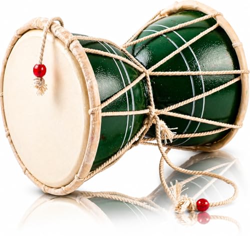 Indian Damru Hand Drum, 6 Inch Small, Wood & Leather Percussion Instrument