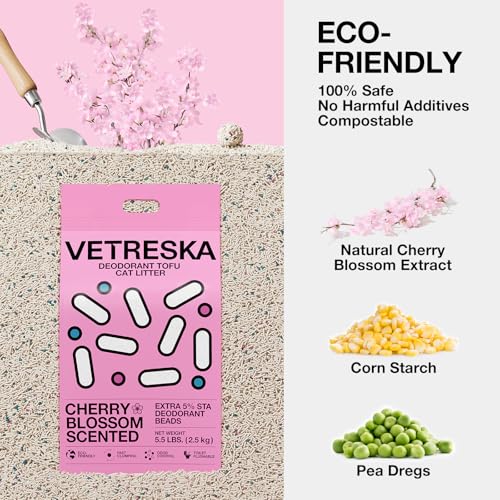 VETRESKA Cherry Blossom Tofu Cat Litter, Odor Control, 5.5lb×2bags | Natural Kitty Litter Strong Clumping Flushable Cat Litter Pellet Ultra Absorbent,Dust-Free,Low Tracking Deodorant Tofu Litter - Image 7