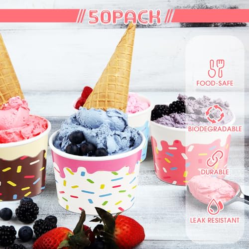 Image of Zopeal 120 Pcs 9oz Ice Cream Bowls Bulk Dessert Ice Cream Cups Paper Treats Sundae Cups Disposable Birthday Party Decorations for Hot Cold Food Soup Yogurt Cupcakes Supplies(Cute Style)