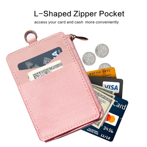 Image of FORZEN Slim Minimalist Vertical Card Holder Wallet, Pocket Credit Card Holder, Elastic Card Holder Wallets for Men & Women (Pink)