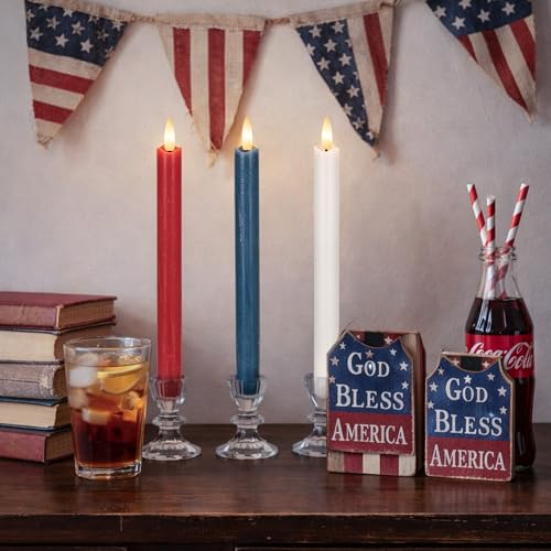 Image of Patriotic Flameless Candles with Remote and Timer, Real Wax Red White and Blue Candles for 4th of July Decorations, 250th Anniversary Battery Operated Candles for Independence Day Celebrations, 3Pack