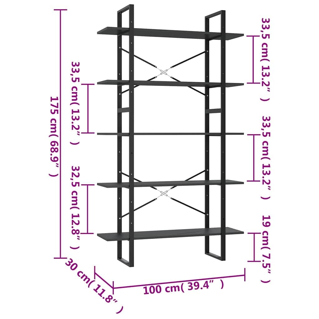 Libreria a 5 scomparti, in legno e metallo, 100 x 30 x 175 cm, con molto spazio per soggiorno, ufficio, studio, come sistema di scaffale aperto e divisorio