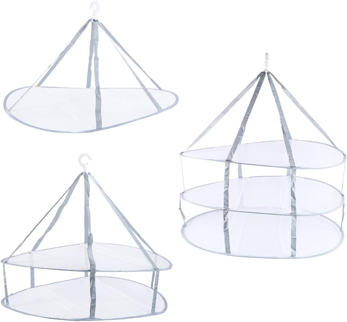 3pcs Clothes Drying Basket Hanging Rack, Square Single, Double Triple Layer Mesh Hangers for Sweaters and Socks, Home Laundry Organizer for Balcony and Indoor Use